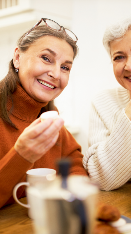 Pancreatic Health Img Pancreatic Health Image Alt Text: Older woman enjoying tea and biscuits