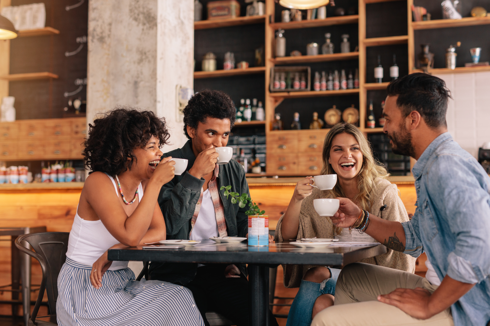 Kidney Health Img Alt Test: Two couples drinking coffee in a cafe