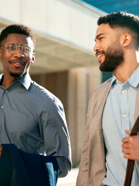 Male Hormonal Health Img Male Hormonal Health Image, Alt Text: Two young business men walking to work