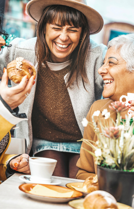 Diabetes Health Image Diabetes Health Image Alt Text: three woman laughing whilst out having coffee and food